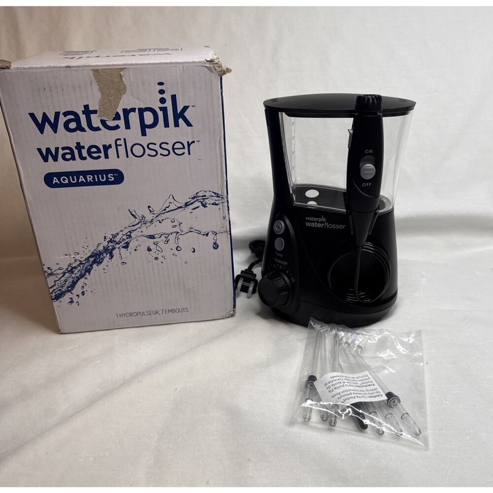 Waterpik Aquarius Water Flosser Teeth Cleaning 10 Settings 7 Tips Black WP-662CD